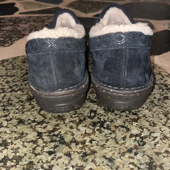 UGG Shoes Bettey Black Suede Shearling Clogs Fur Slip On Mules Size 7 - Picture 5 of 6